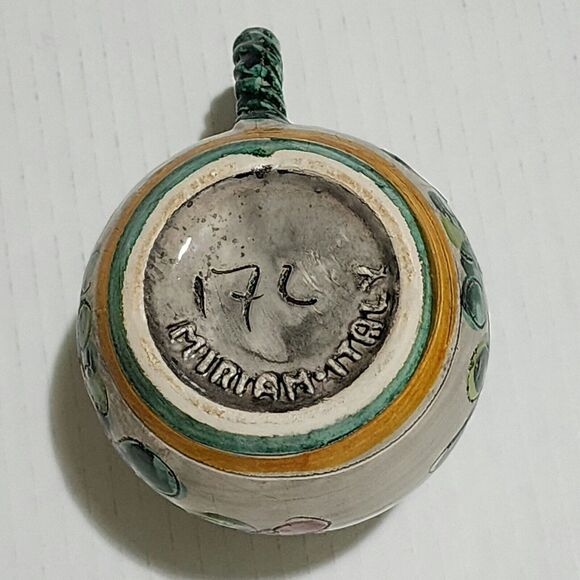 Miriam Italy Handpainted Ceramic Mug Floral Green Red Orange Braided Handle - Picture 7 of 12